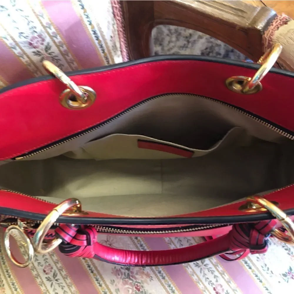 SeebyChloe Tilda Red Leather Handbag w/Sueded Bottom, Missing Crossbody Strap